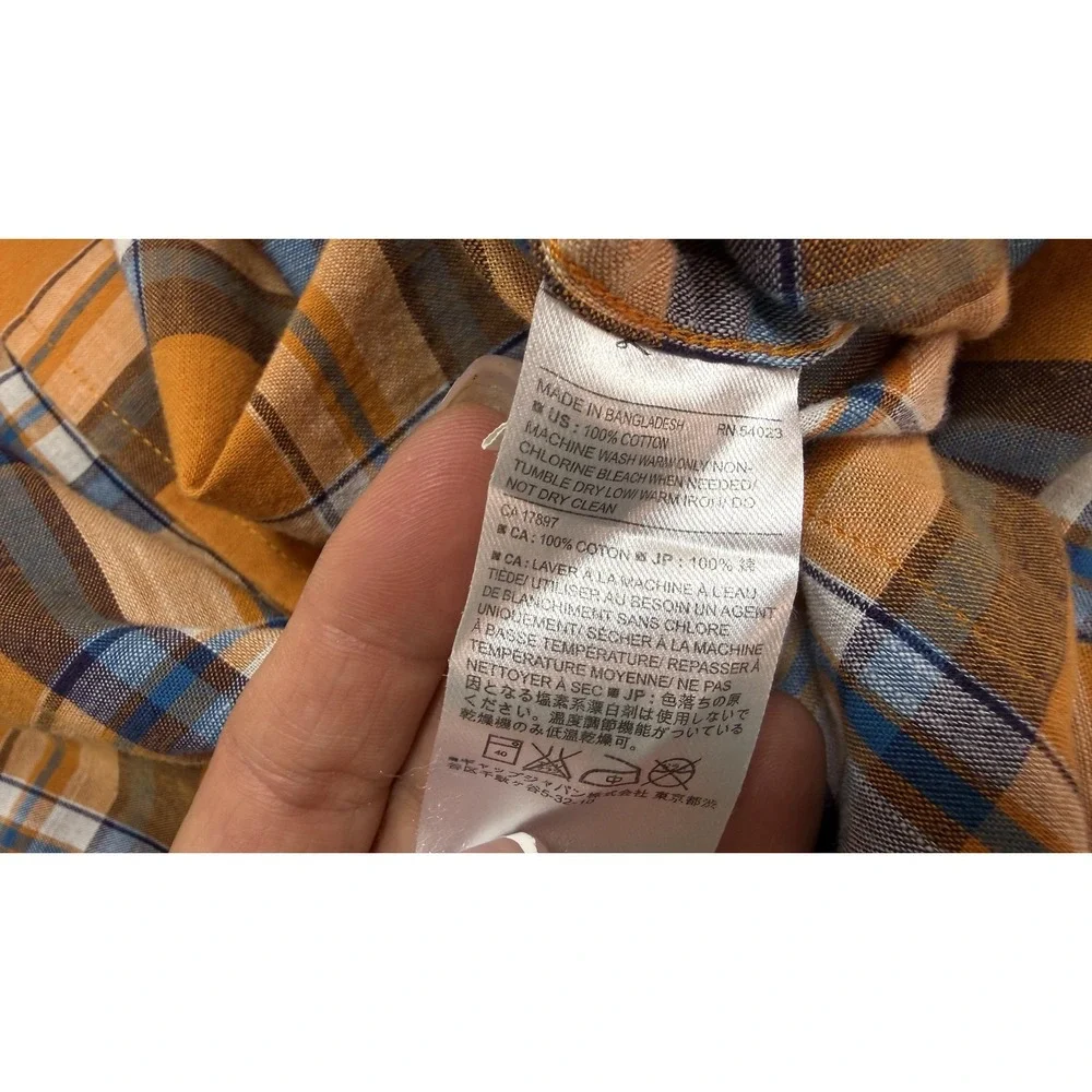 Banana Republic Shirt Mens Large Orange‎ Plaid Short Sleeve Slim Fit Casual